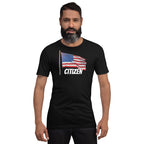 LuckeLadybug black USA flag t shirt unisex featuring American flag and citizen text on front