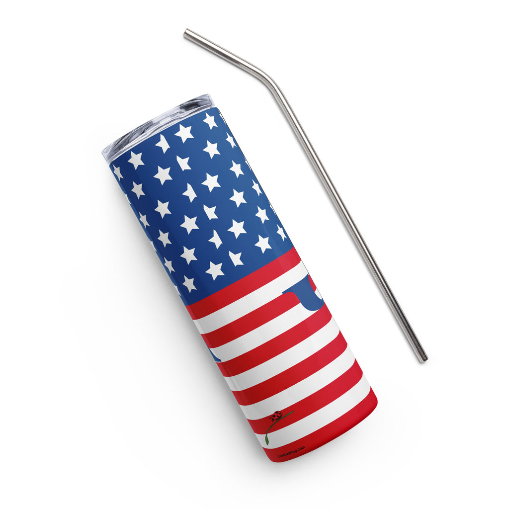 LuckLadybug stainless steel USA flag tumbler with stars and stripes design and metal straw