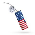LuckeLadybg stainless steel USA flag tumbler with stars and stripes design and metal straw