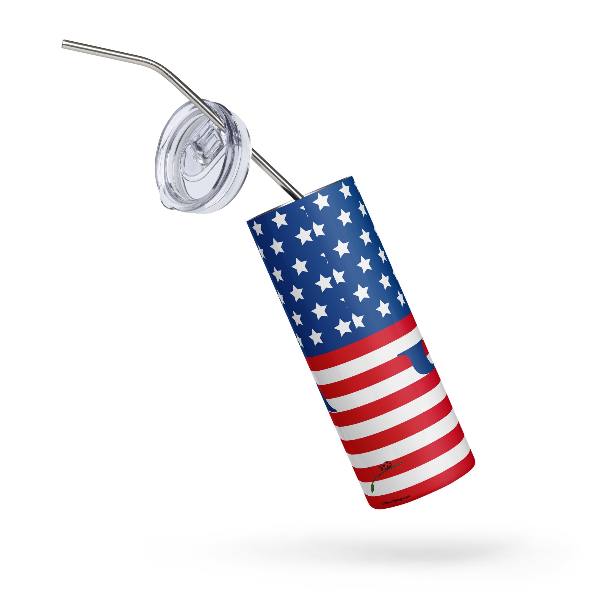 LuckeLadybg stainless steel USA flag tumbler with stars and stripes design and metal straw