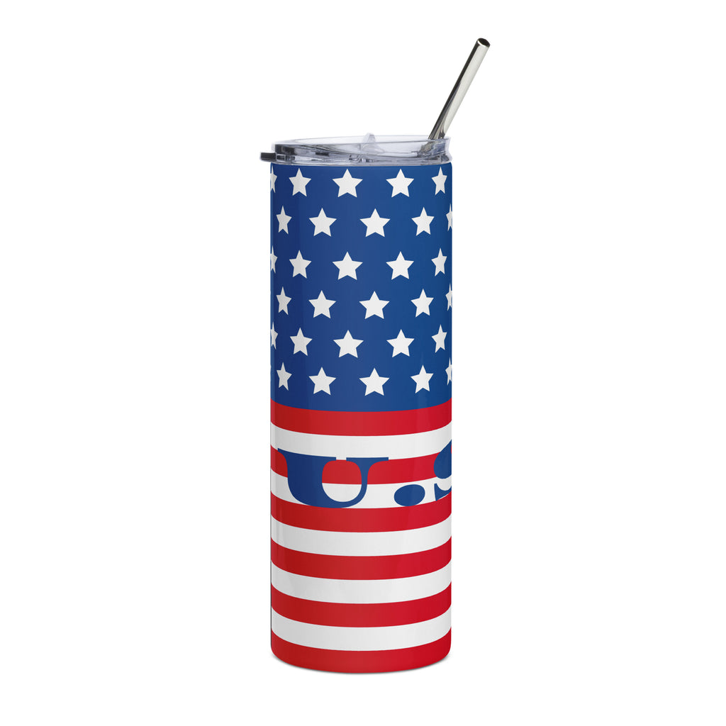 LuckeLdybug stainless steel USA flag tumbler with stars and stripes design and metal straw
