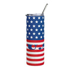 LuckeLdybug stainless steel USA flag tumbler with stars and stripes design and metal straw