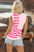 Beige USA Flag Notched Neckline Loose Sweater Vest