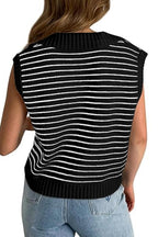 Beige Stripe Turn-down V Neck Sweater Tank Top