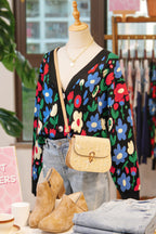 V-Neck Sweater with Colorful Floral Design