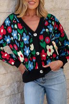 V-Neck Sweater with Colorful Floral Design
