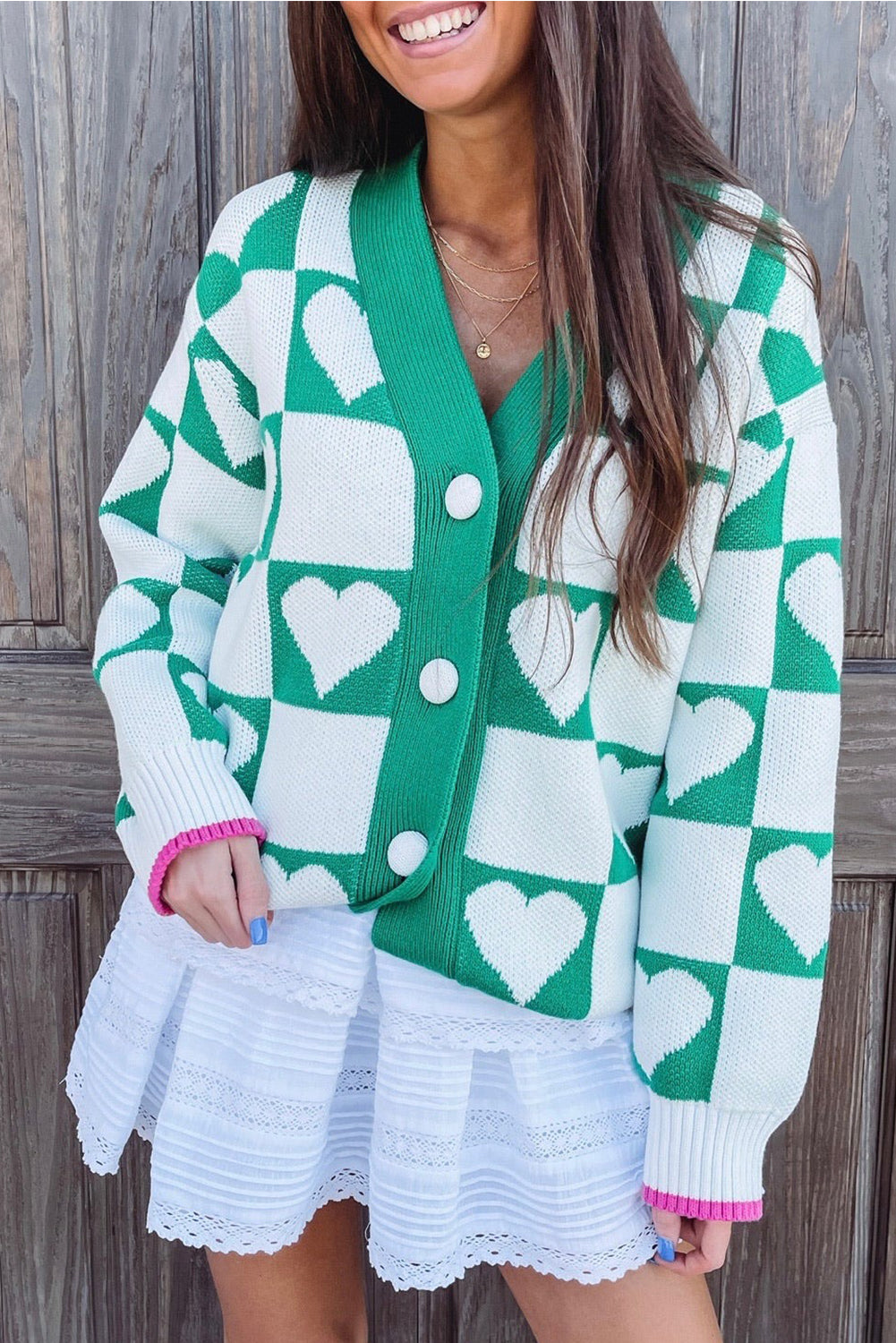 V-Neck Sweater with Heart Design