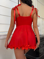Red Babydoll by LuckeLadybug LLC, perfect as a men valentines gift with stylish ribbons and floral accents