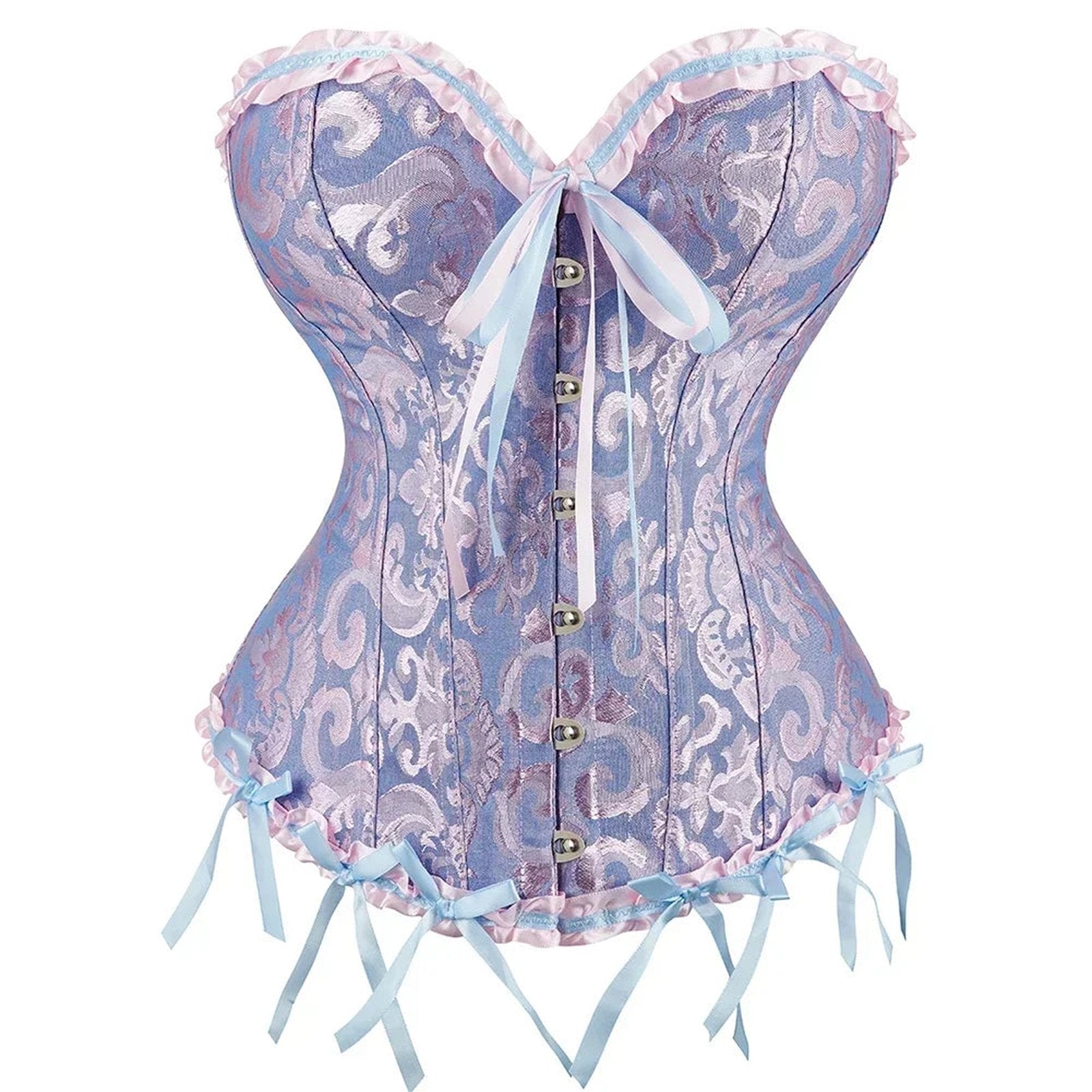 Elegant 2025 lace-up corset bustier in purple with lace trim and satin ribbons for a stylish look