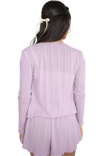 Back view of LuckeLadybug pink cami with matching shorts in 3 piece loungewear set for women