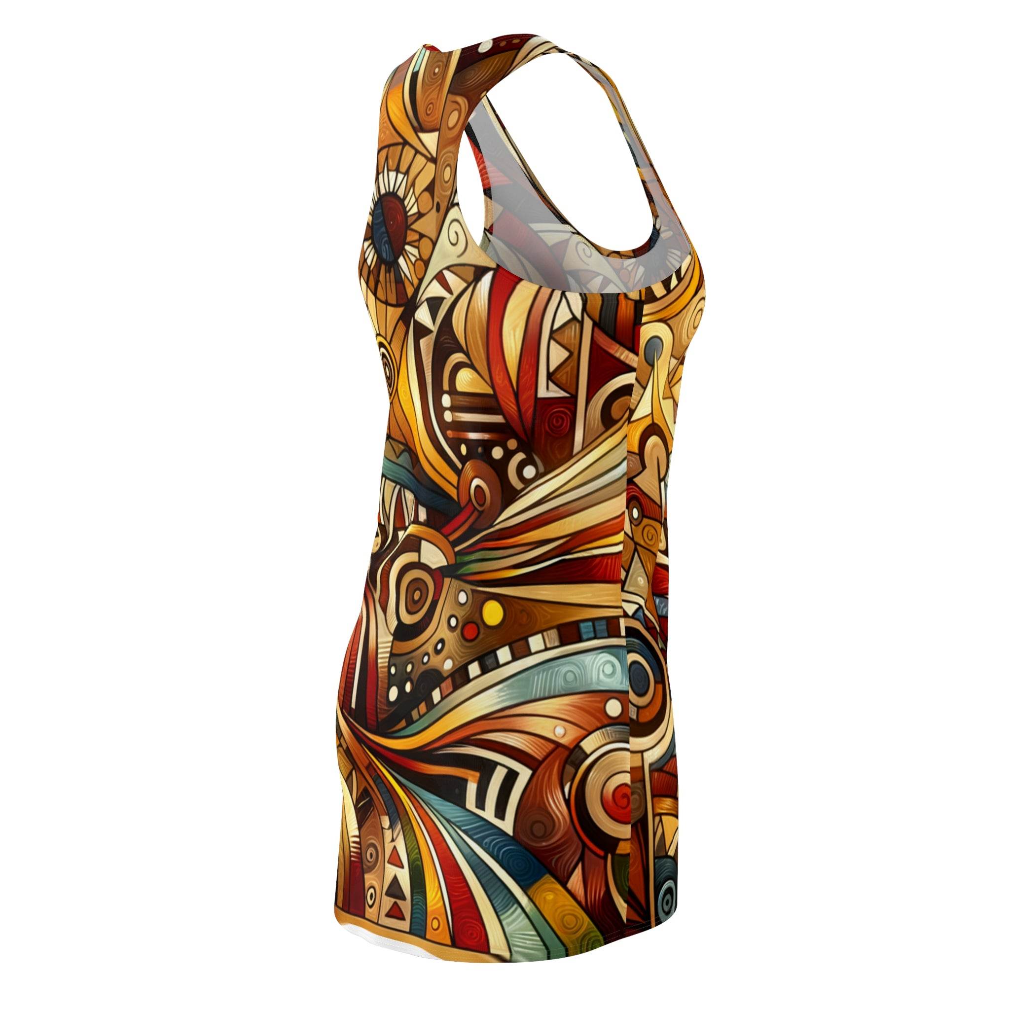  racerback dress featuring a vibrant abstract 