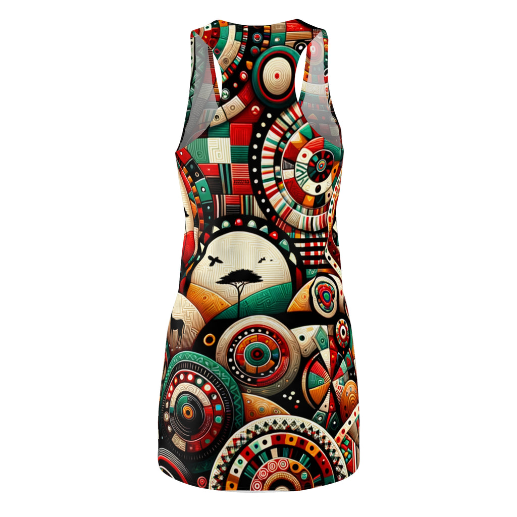racerback dress featuring a vibrant African abstract print dress with colorful geometric patterns
