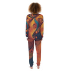 Back view of Yoycol African-inspired women's pajamas featuring vibrant abstract patterns in warm colors