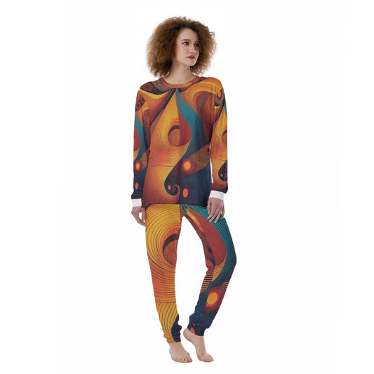 Yoycol African-inspired women's pajamas with vibrant abstract patterns in warm colors pajama set