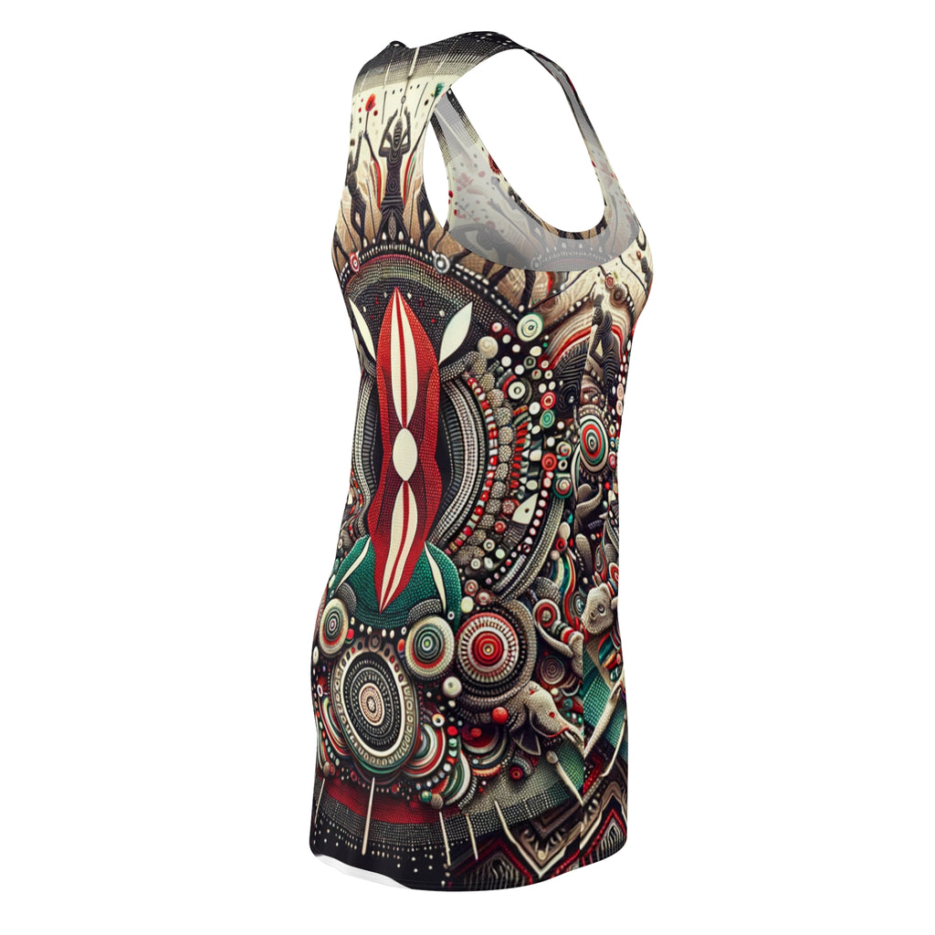 african style racerback dress with vibrant traditional tribal patterns and sleeveless design