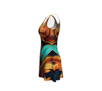 Colorful ancient vibes flare dress for women by luckeladybug with vibrant geometric patterns