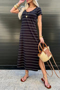 LuckeLadybug LLC Black Striped T-Shirt and maxi dress perfect for casual summer outings