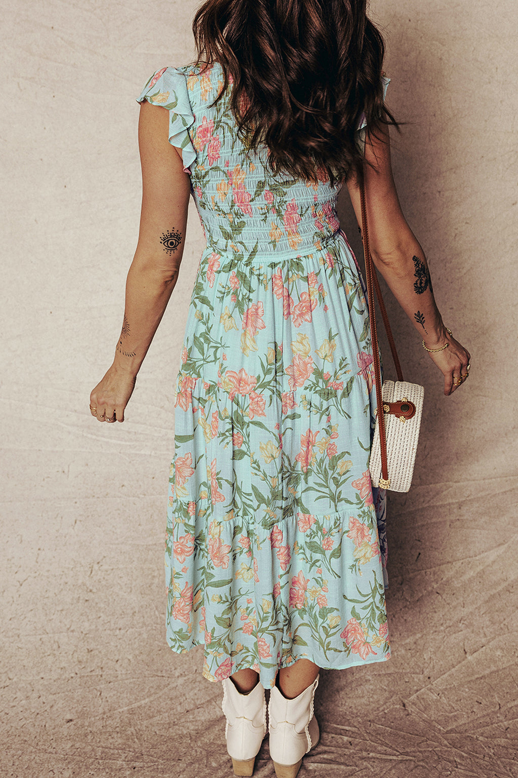 LuckeLadybug LLC Floral Fit & Flare and maxi dress with ruffled sleeves and tiered skirt