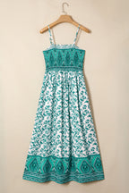LuckeLadybug LLC Fit & Flare Teal and White Floral and maxi dress with Spaghetti Straps