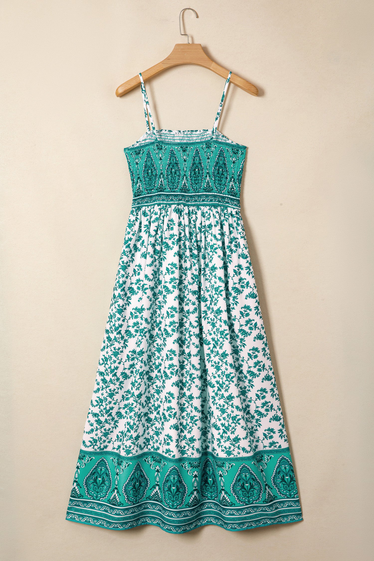 LuckeLadybug LLC Fit & Flare Teal and White Floral and maxi dress with Spaghetti Straps