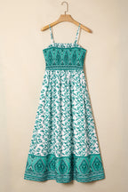 LuckeLadybug LLC Fit & Flare turquoise floral dress with spaghetti straps and maxi dress