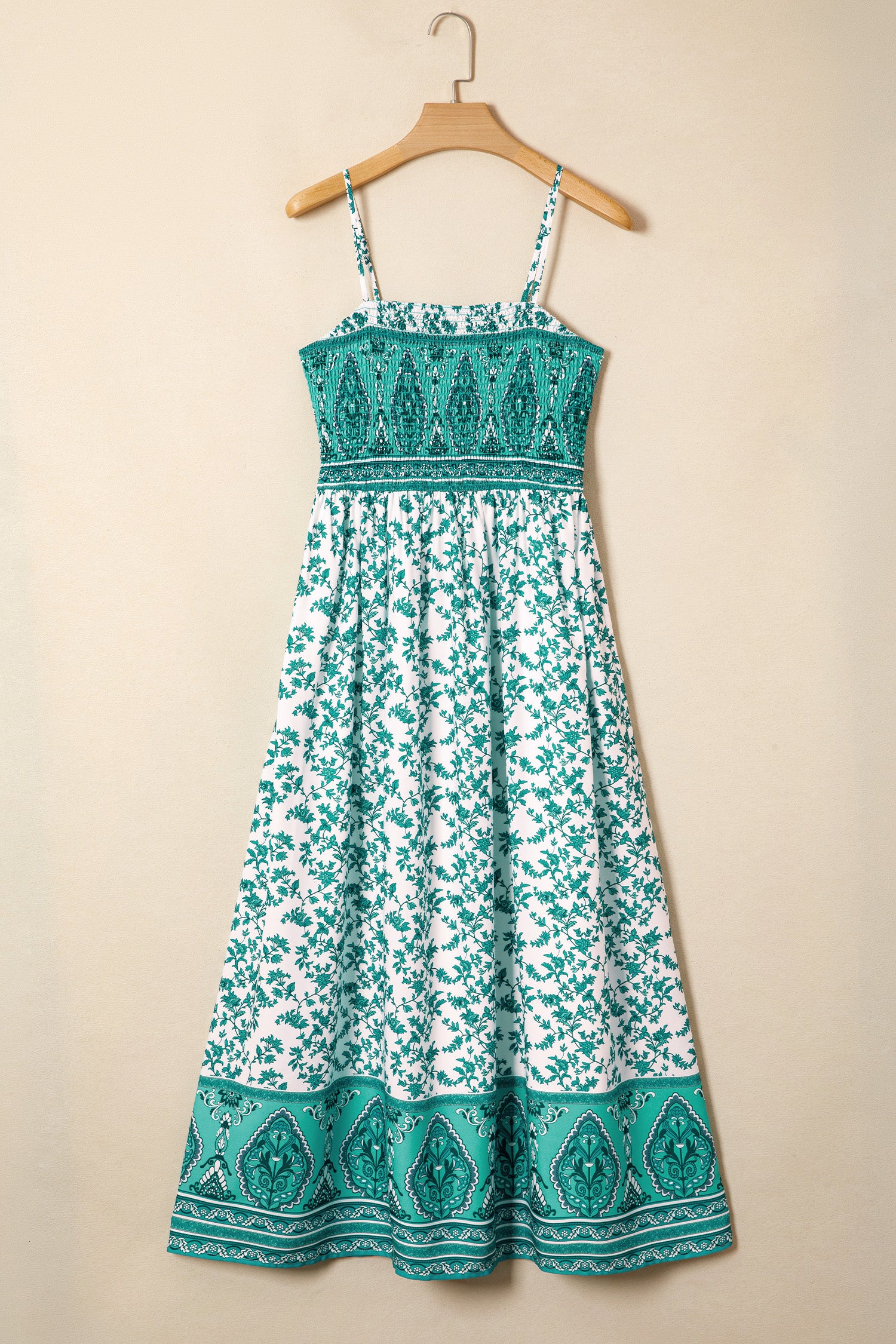LuckeLadybug LLC Fit & Flare turquoise floral dress with spaghetti straps and maxi dress