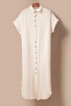 LuckeLadybug LLC Cream Button-Up Cover-Up and maxi dress for a stylish beach look