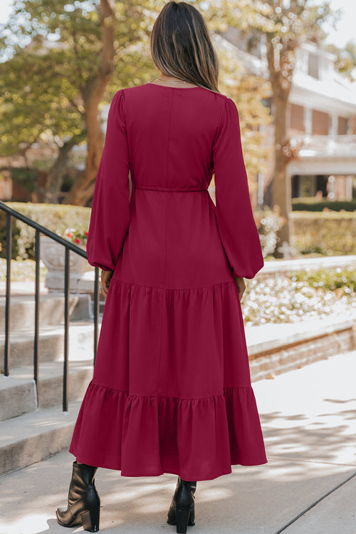 LuckeLadybug LLC Fit & Flare Burgundy Dress with Long Sleeves and Maxi Dress Style