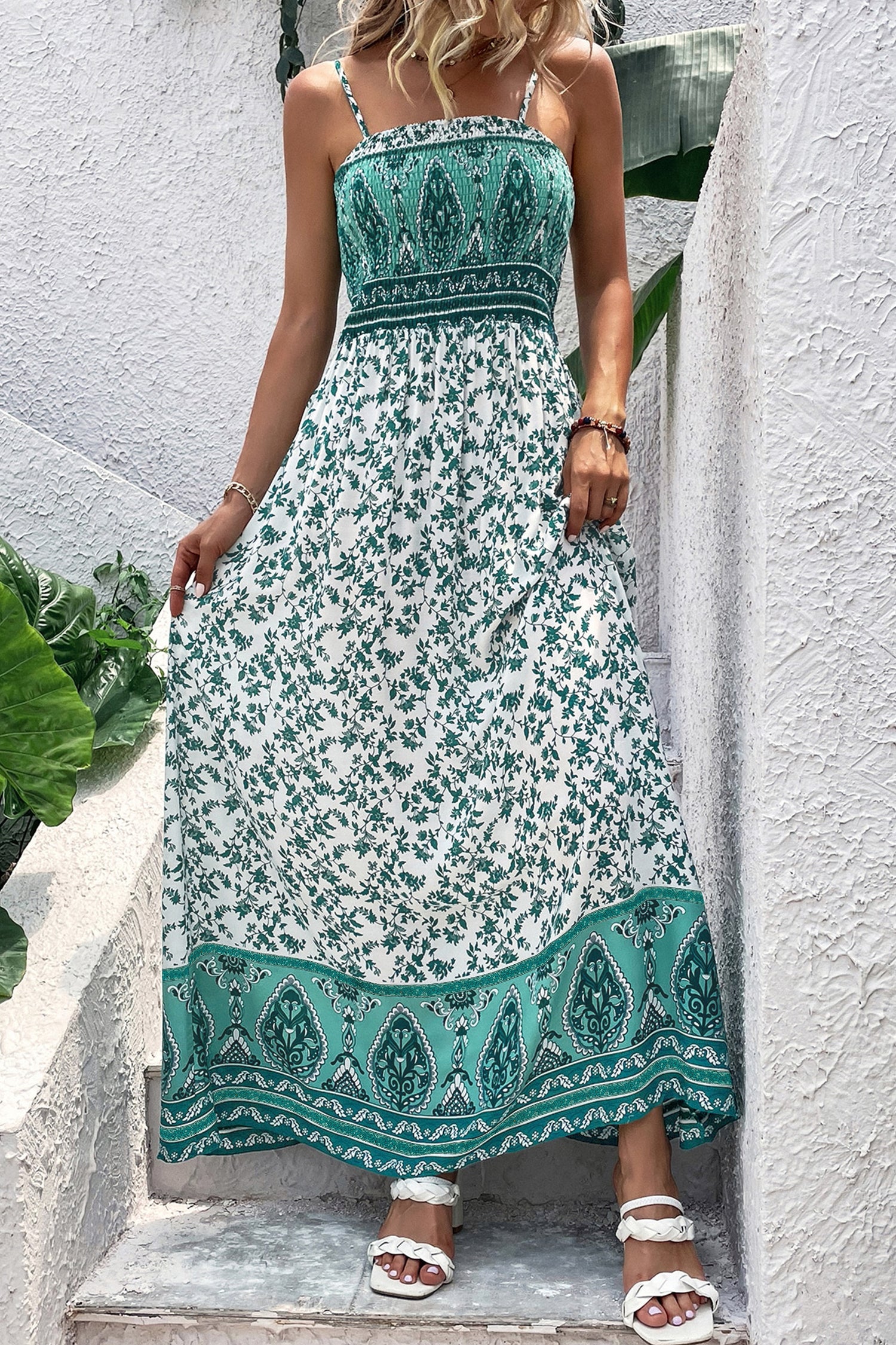 LuckeLadybug LLC Fit & Flare floral pattern dress with spaghetti straps and maxi dress