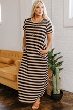 LuckeLadybug LLC Striped T-Shirt and maxi dress with short sleeves and pockets, perfect for casual wear