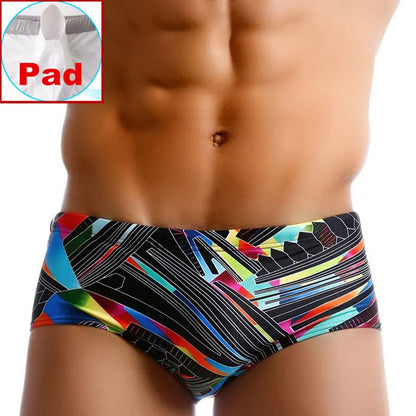 LuckeLadybug Brazilian men's swimwear with colorful geometric design for a stylish summer look