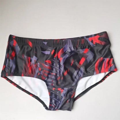 LuckeLadybug Brazilian men's swimwear with a bold red and black geometric design for stylish beach days