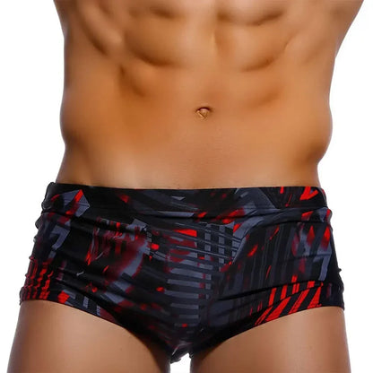 LuckeLadybug Brazilian men's swimwear in a sleek design with a bold red and black pattern