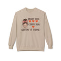 Coffee lover fleece sweatshirt by LuckeLadybug with messy bun graphic and motivational text design