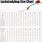 LuckeLadybug size chart for cute ladybug hoodie for women with measurements in inches and centimeters