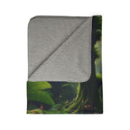 LuckeLadybug gnome forest sherpa blanket with cozy gray sherpa lining and detailed forest design