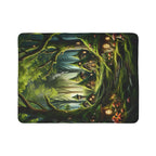 LuckeLadybug gnome forest sherpa blanket featuring a detailed magical forest with glowing mushroom houses