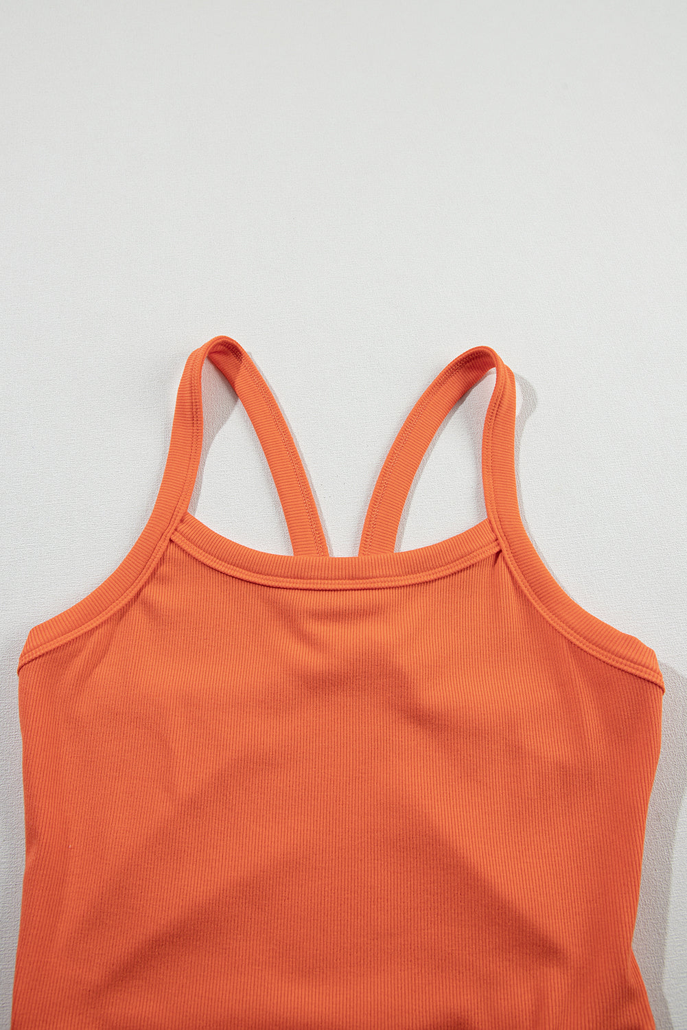 LuckeLadybug grapefruit orange cropped cami top with thin straps and ribbed fabric