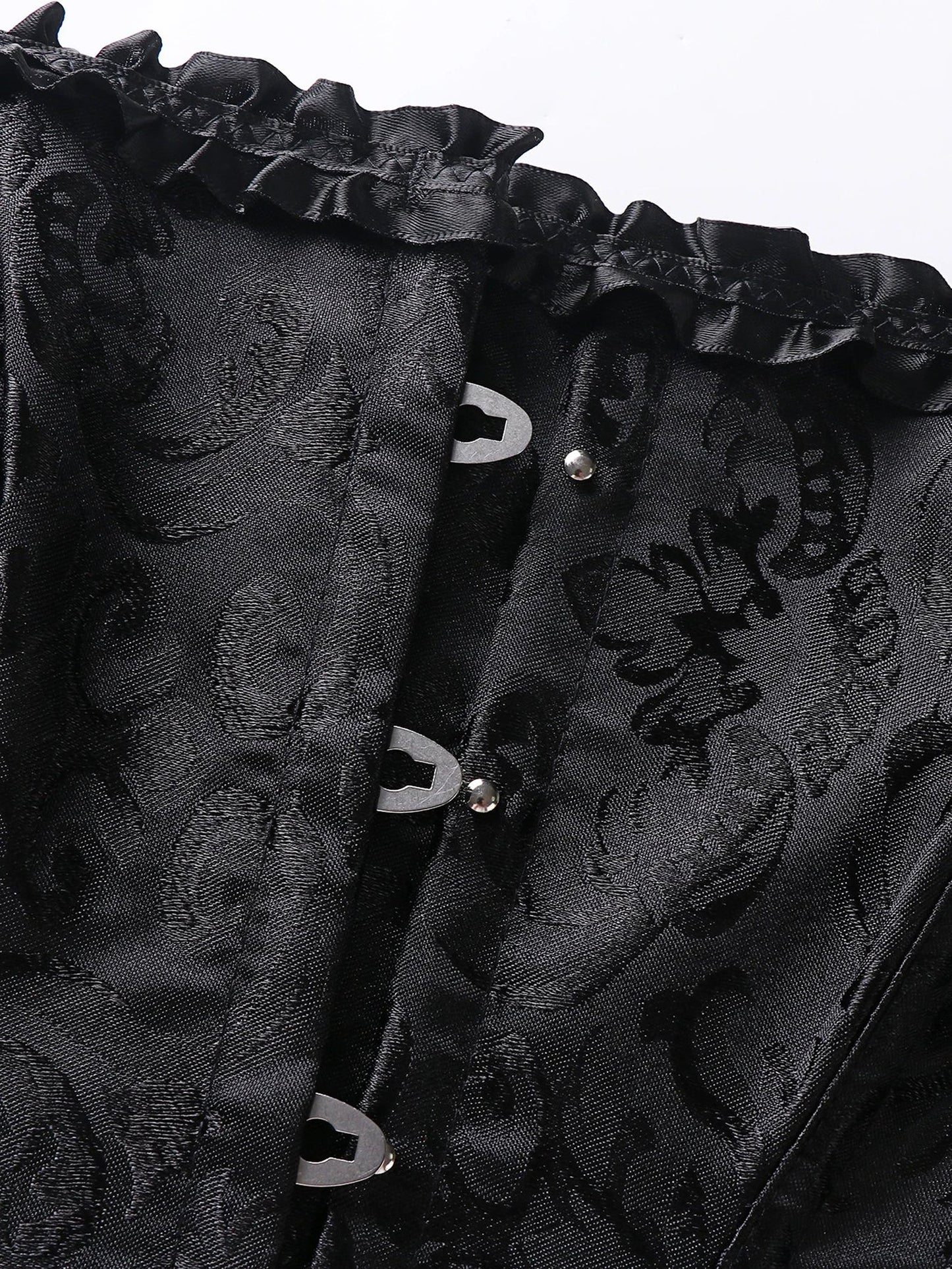 Lace trim double halter corset with decorative buttons and elegant black fabric by LuckeLadybug LLC