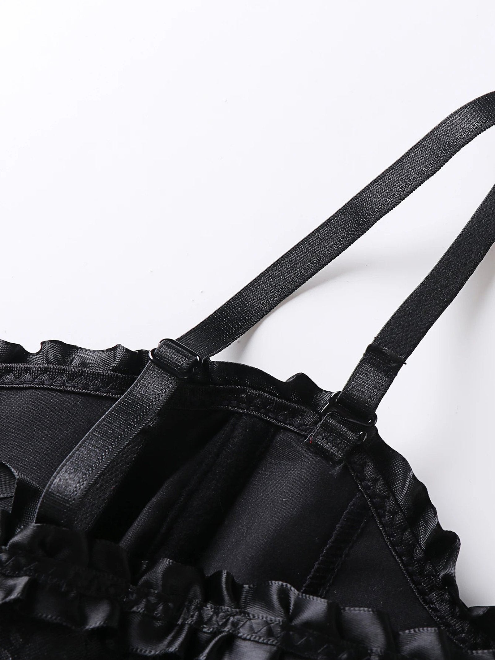 Elegant black lace trim double halter corset showcasing delicate details and adjustable straps