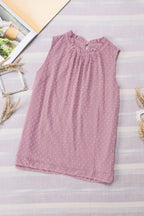 Pink Swiss Dot Sleeveless Ruffle Tank