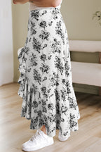 Sky Blue Boho Floral High Waist Ruffle Split Maxi Skirt