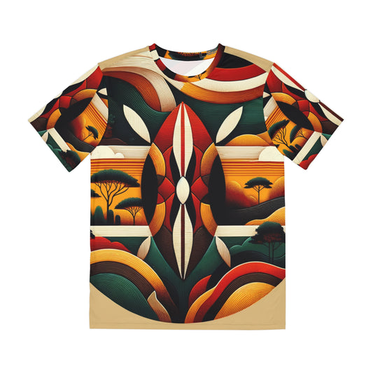 LuckeLadybug modern African print shirt with vibrant geometric patterns and nature-inspired design