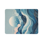 LuckeLadybug sherpa blanket featuring a blue and white modern art fleece blanket design with abstract wave patterns