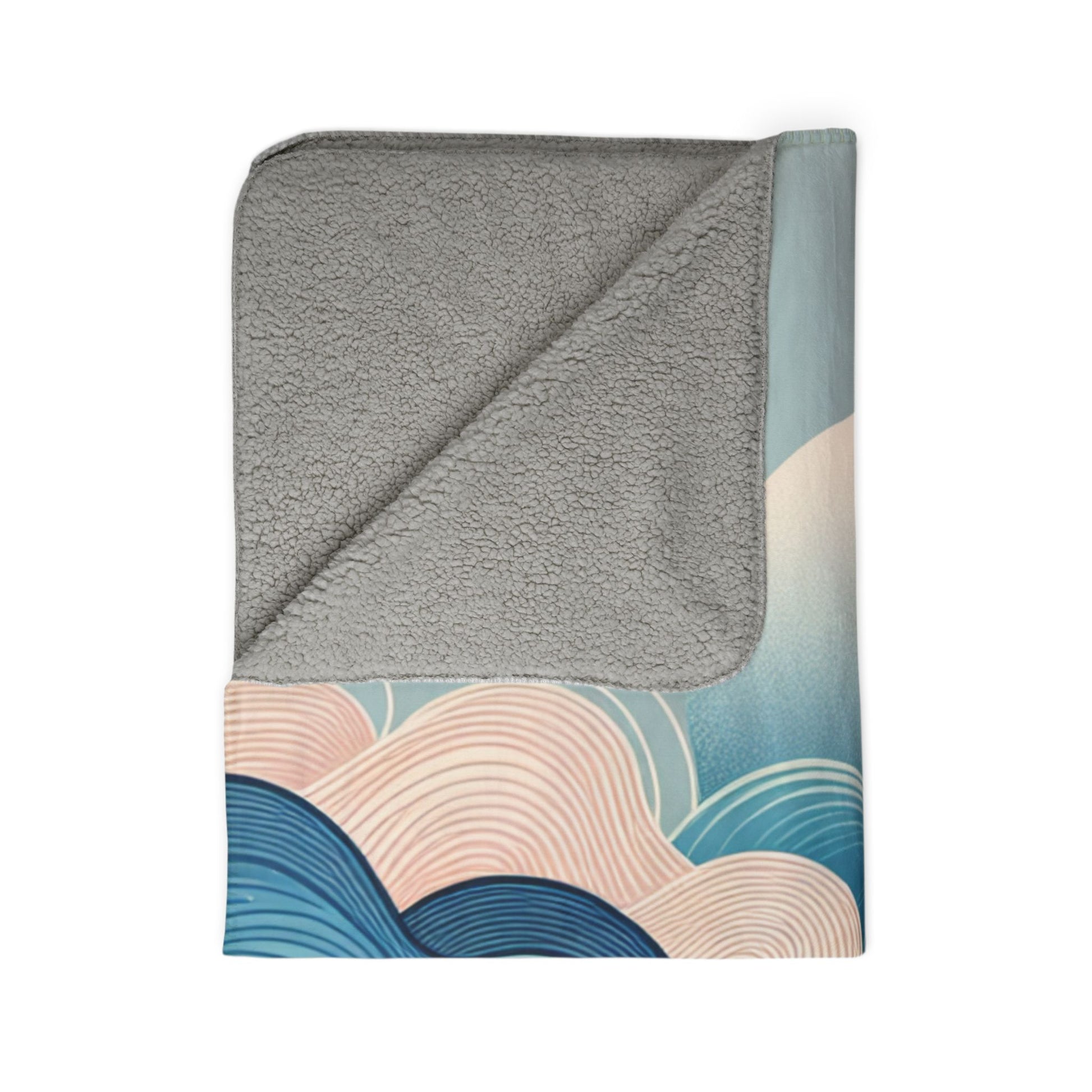 LuckeLadybug modern art fleece blanket sherpa blanket with abstract blue and beige wave design