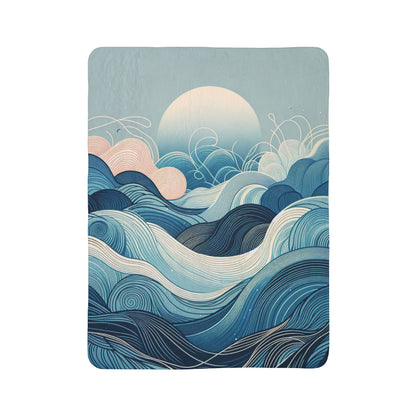 LuckeLadybug sherpa blanket featuring modern art fleece blanket design with blue and white wave patterns