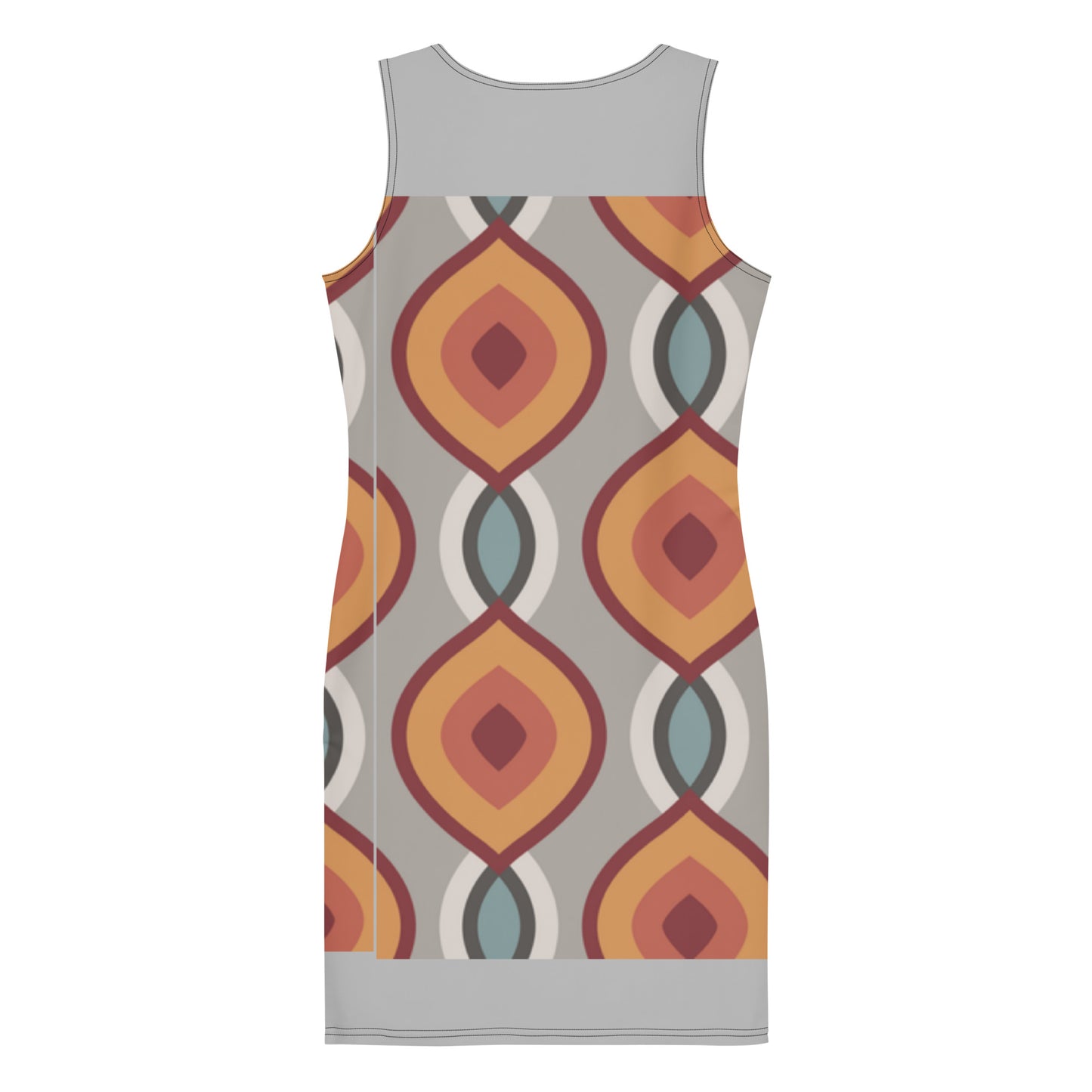 LuckeLadybug sleeveless patterned bodycon dress online with retro geometric design in warm tones