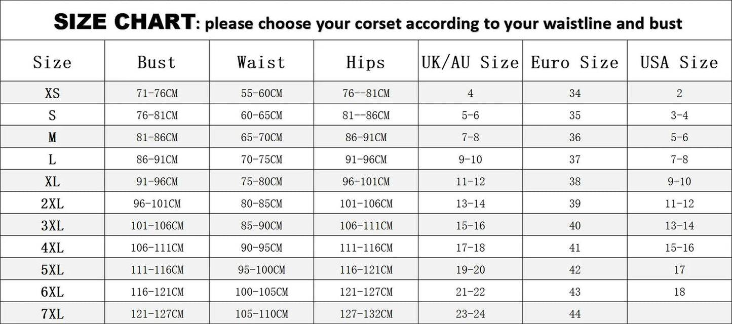 Plus size black lace corset size chart for accurate fitting and style selection