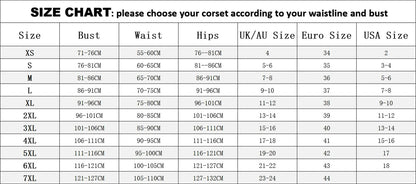 Plus size black lace corset size chart for accurate fitting and style selection