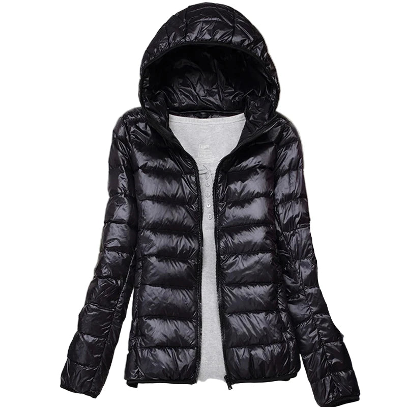 Black Plus Size Women Puffer Jacket with Hood for Stylish Winter Warmth